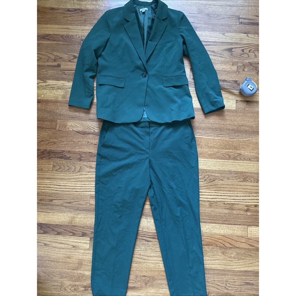 Bar III Womens 2 Piece: One-Button Blazer, Pants Set Suit Bottle Green 16W C15